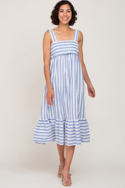 Blue Striped Sleeveless Ruffle Hem Maxi Dress