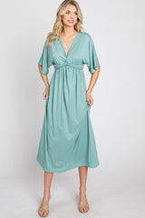 Jade Knotted Front Short Sleeve Midi Dress