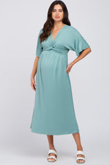 Jade Knotted Front Short Sleeve Maternity Midi Dress