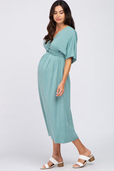 Jade Knotted Front Short Sleeve Maternity Midi Dress