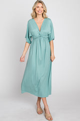 Jade Knotted Front Short Sleeve Midi Dress