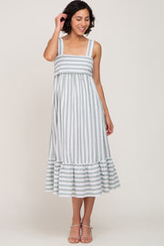 Sage Striped Sleeveless Ruffle Hem Maxi Dress