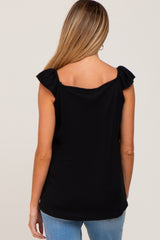 Black Flutter Sleeve Maternity Top