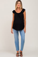 Black Flutter Sleeve Maternity Top