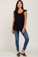 Black Flutter Sleeve Top