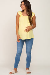 Yellow Flutter Sleeve Maternity Top