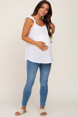 White Flutter Sleeve Maternity Top