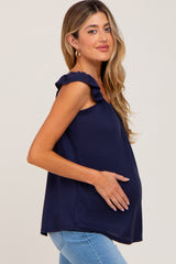 Navy Flutter Sleeve Maternity Top