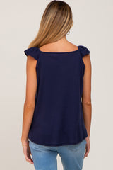 Navy Flutter Sleeve Maternity Top