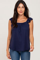 Navy Flutter Sleeve Top