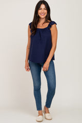 Navy Flutter Sleeve Top