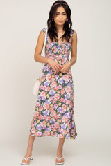 Forest Green Multi-Colored Floral Smocked Midi Dress