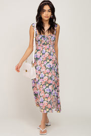 Forest Green Multi-Colored Floral Smocked Midi Dress