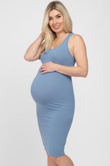 Blue Sleeveless Racerback Maternity Dress