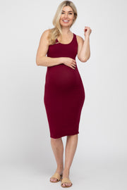 Burgundy Sleeveless Racerback Maternity Dress