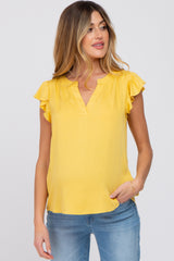 Yellow Split Neck Flutter Sleeve Maternity Blouse