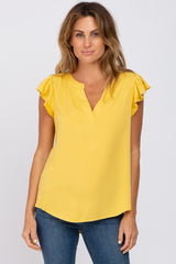 Yellow Split Neck Flutter Sleeve Blouse