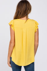 Yellow Split Neck Flutter Sleeve Blouse