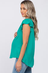 Emerald Green Split Neck Flutter Sleeve Maternity Blouse