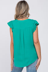 Emerald Green Split Neck Flutter Sleeve Maternity Blouse