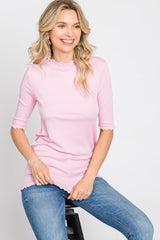 Pink Lettuce Hem Fitted Top