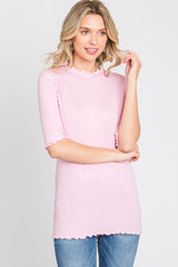 Pink Lettuce Hem Fitted Top