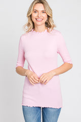 Pink Lettuce Hem Fitted Top