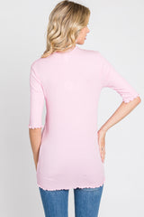 Pink Lettuce Hem Fitted Top