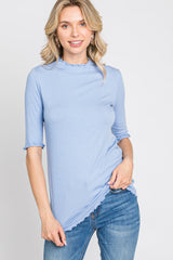 Light Blue Lettuce Hem Fitted Maternity Top