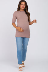 Brown Lettuce Hem Fitted Maternity Top