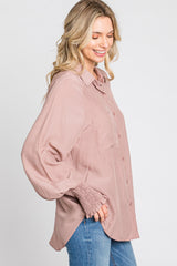 Mauve Button Up Smocked Sleeve Top