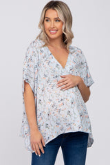 Light Blue Floral V-Neck Dolman Sleeve Maternity Top