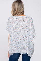 Light Blue Floral V-Neck Dolman Sleeve Maternity Top