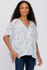 Light Blue Floral V-Neck Dolman Sleeve Maternity Top