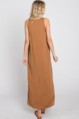 Camel Solid Sleeveless Midi Dress