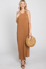 Camel Solid Sleeveless Midi Dress