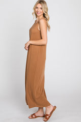 Camel Solid Sleeveless Midi Dress