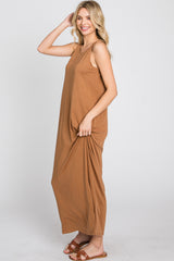 Camel Solid Sleeveless Midi Dress