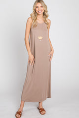 Taupe Solid Sleeveless Maternity Midi Dress