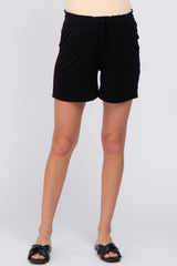 Black Smocked Waist Maternity Shorts