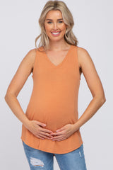 Orange V-Neck Maternity Tank Top