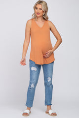 Orange V-Neck Maternity Tank Top