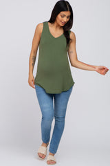 Olive V-Neck Maternity Tank Top