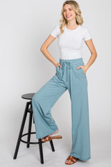 Blue Smocked Waist Maternity Lounge Pants