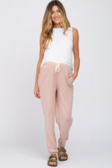 Light Pink Contrast Maternity Jogger Pants