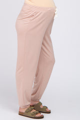 Light Pink Contrast Maternity Jogger Pants