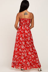 Red Floral Sleeveless Tiered Maxi Dress