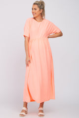 Neon Coral Heather Oversized Maternity Midi Dress