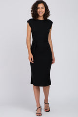 Black Fitted Side Slit Maternity Midi Dress