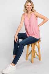 Coral Striped V-Neck Tank